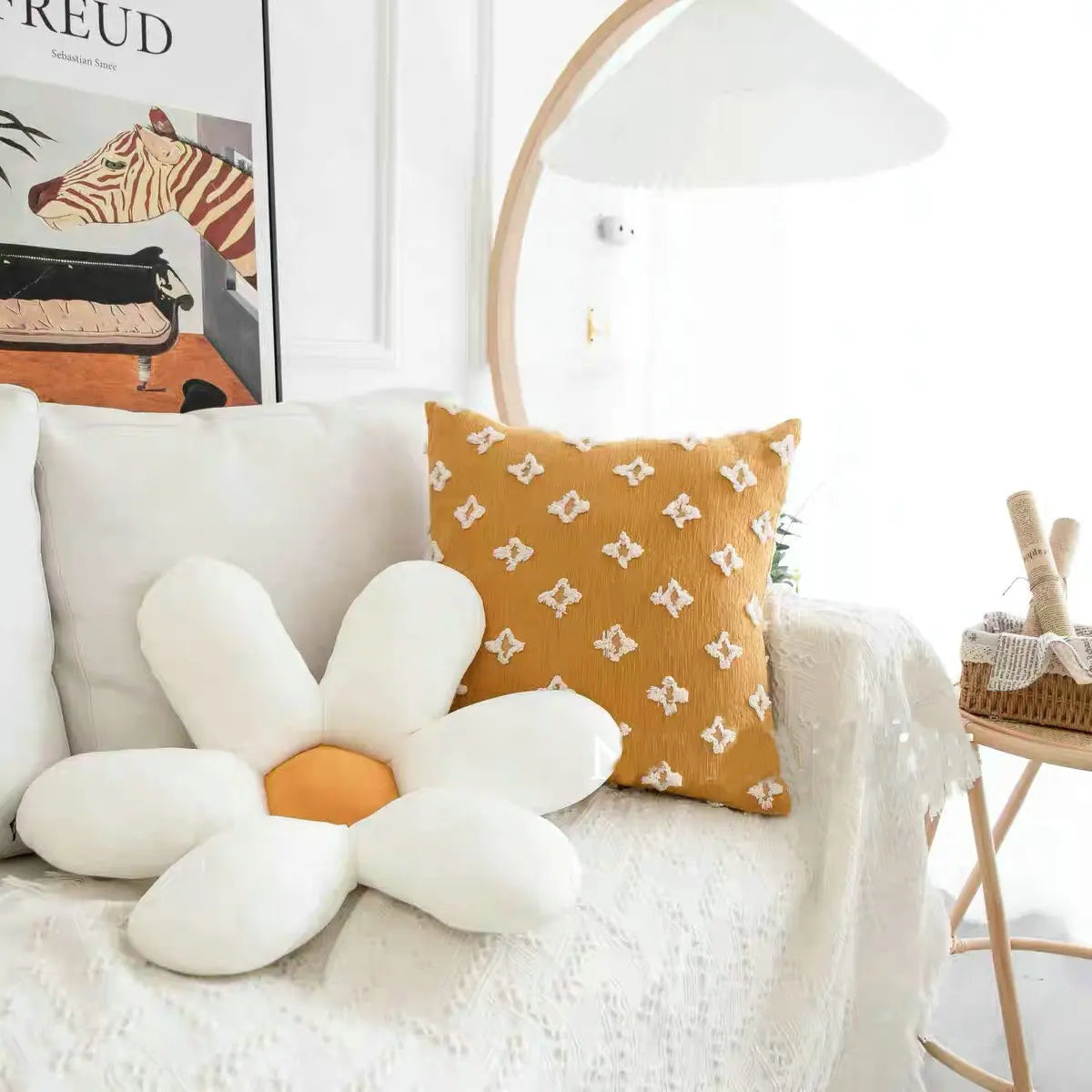 Nordic White 6 Petal Daisy Flower Pillow Room Bedside Sunflower Shape Cushion Girly Sweet Heart Cat Chair Seat Tulip Cushion