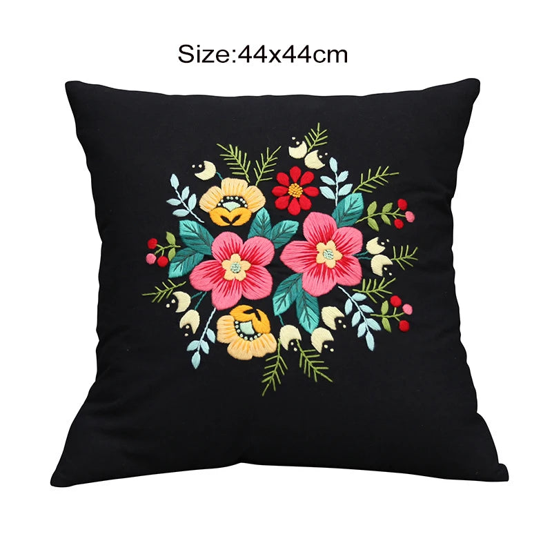 Unfinished DIY Embroidery Kit Pillow Cushion Case Flower Cross Stitch Set Needlework Handmade Sewing Art Craft Gift Home Decor