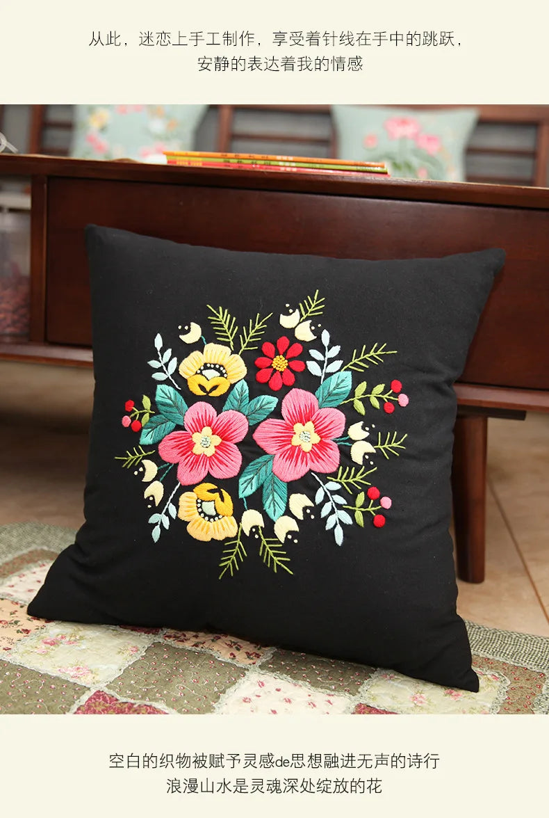 Unfinished DIY Embroidery Kit Pillow Cushion Case Flower Cross Stitch Set Needlework Handmade Sewing Art Craft Gift Home Decor