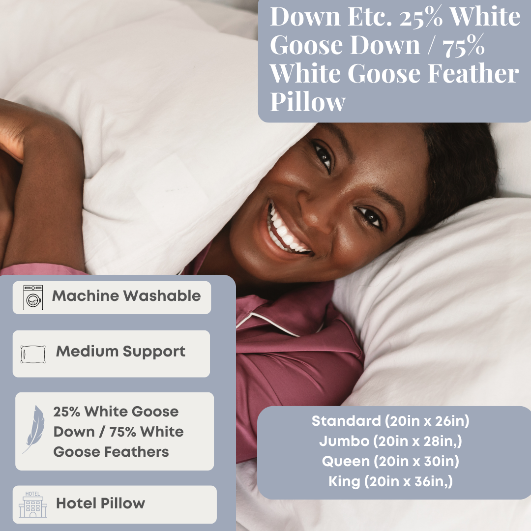 Down Etc. 25% White Goose Down / 75% White Goose Feather Pillow