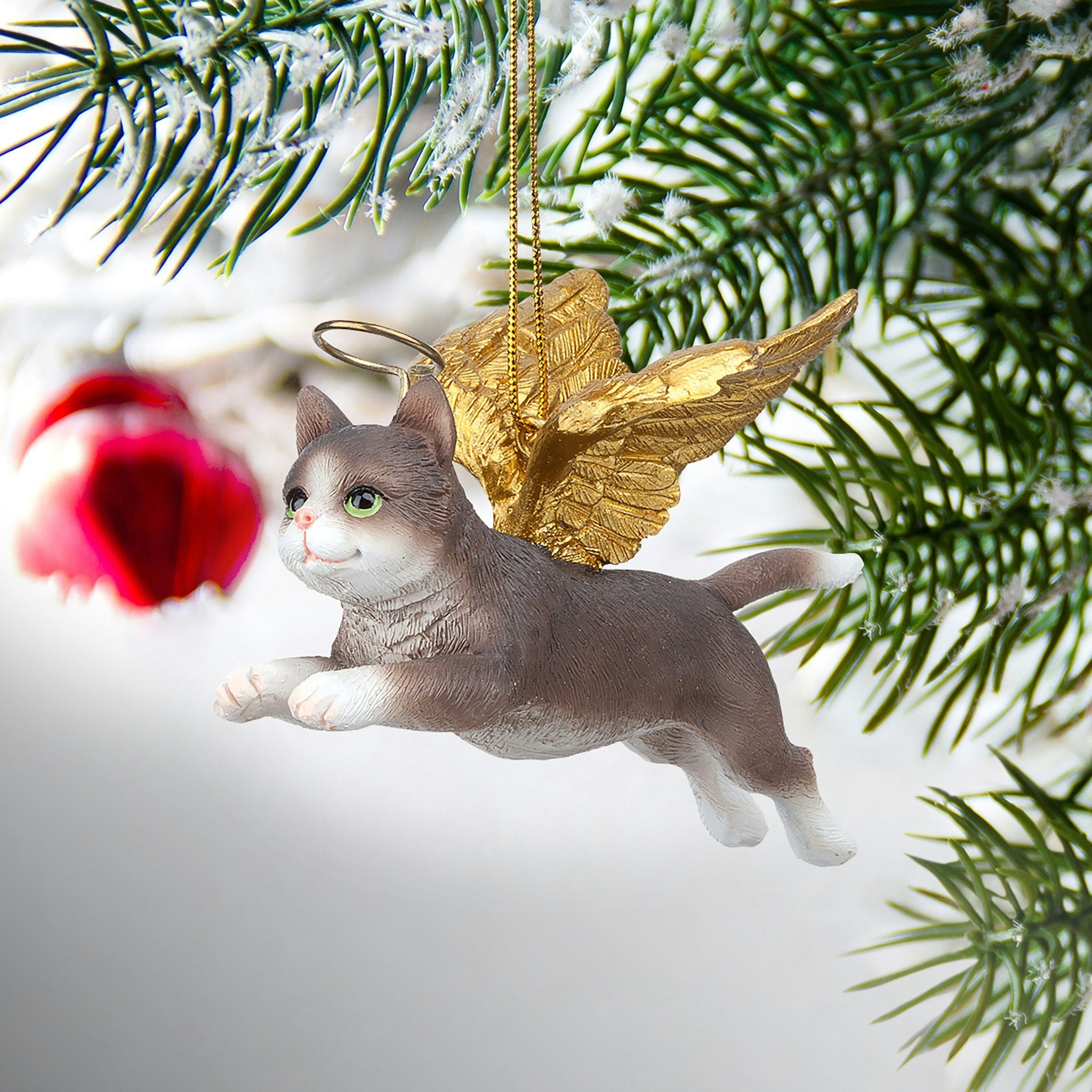 Honor the Feline: Grey Tabby Holiday Cat Angel Ornament