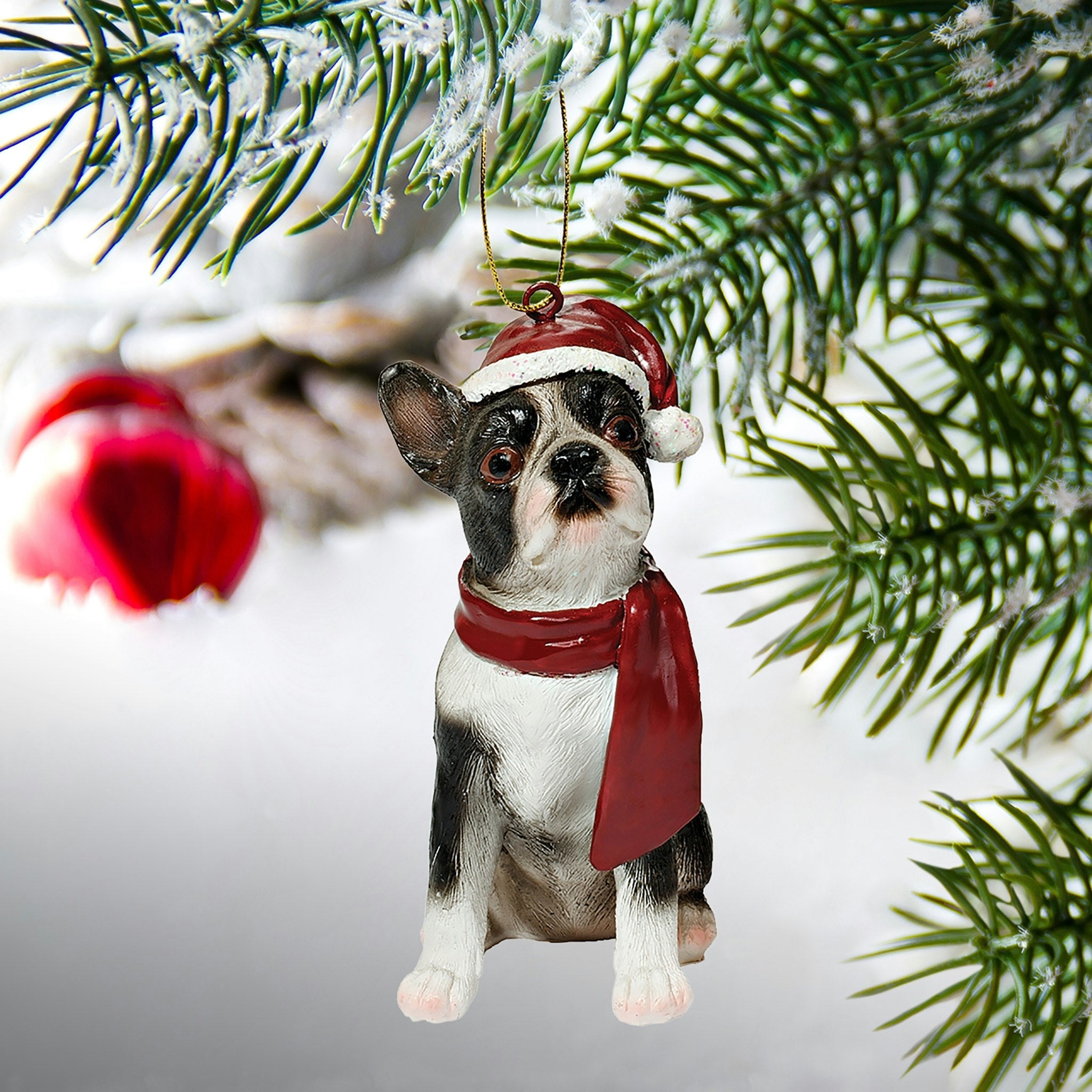 Boston Terrier Holiday Dog Ornament Sculpture