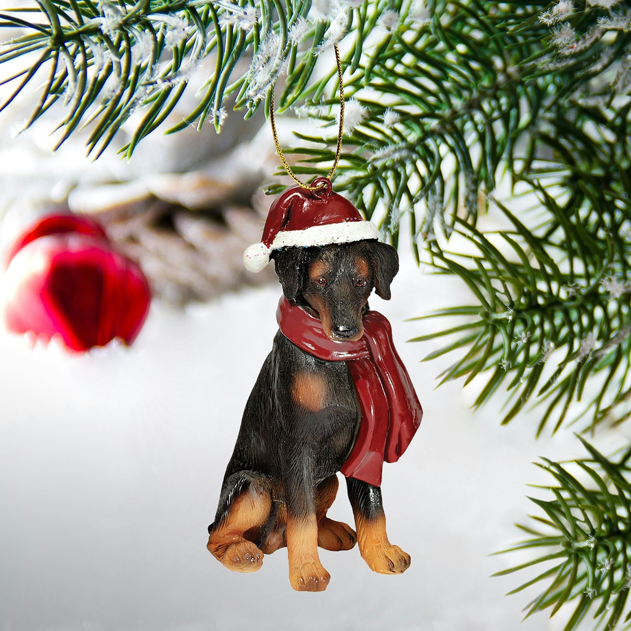 Doberman Pinscher Holiday Dog Ornament Sculpture