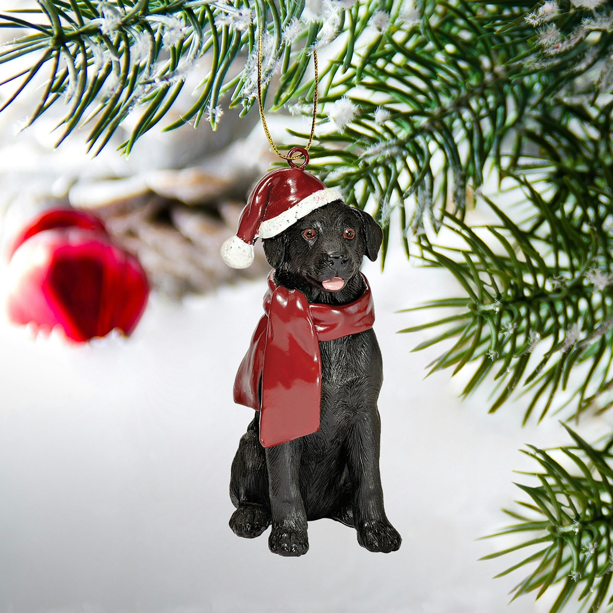 Black Labrador Retriever Holiday Dog Ornament Sculpture