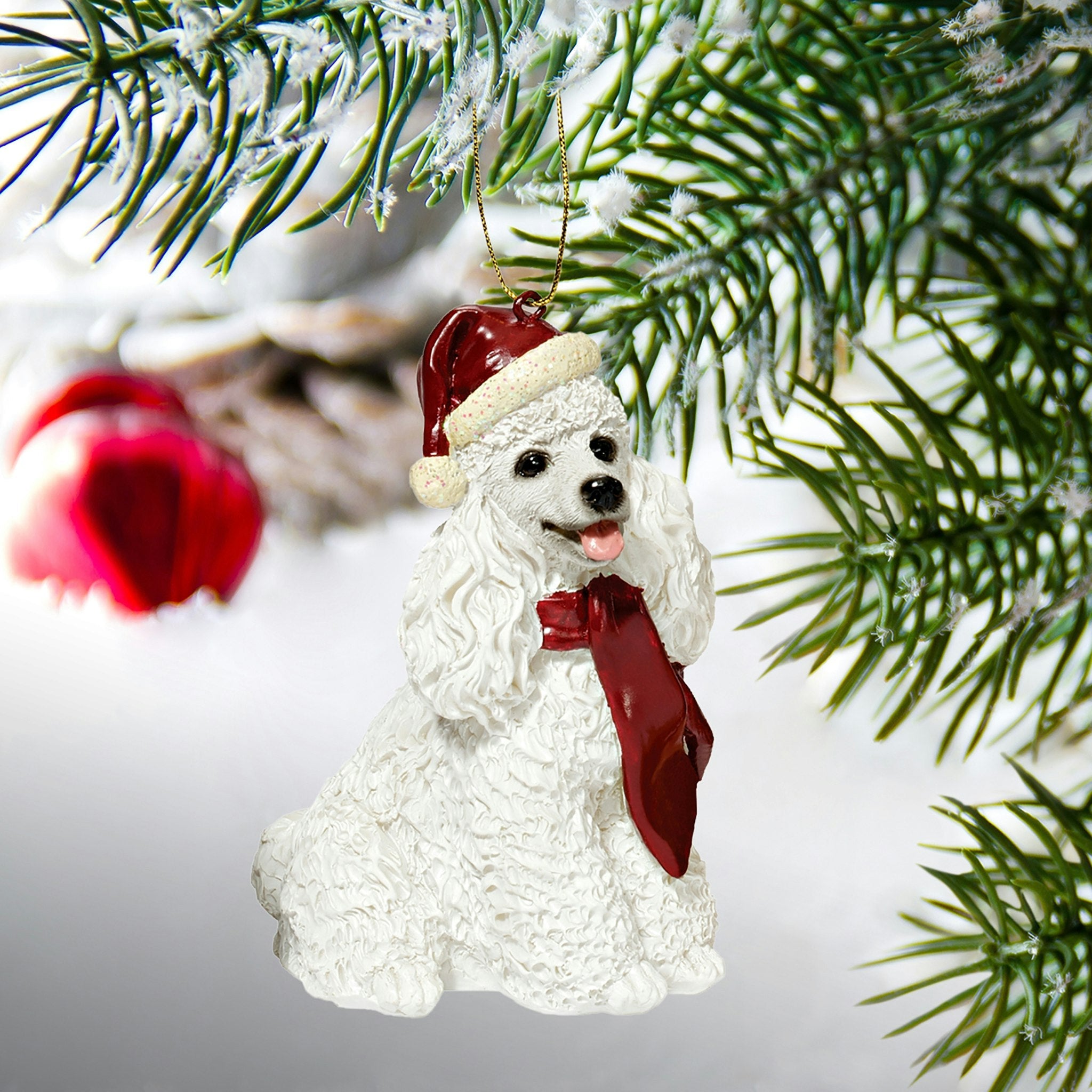 White Poodle Holiday Dog Ornament Sculpture