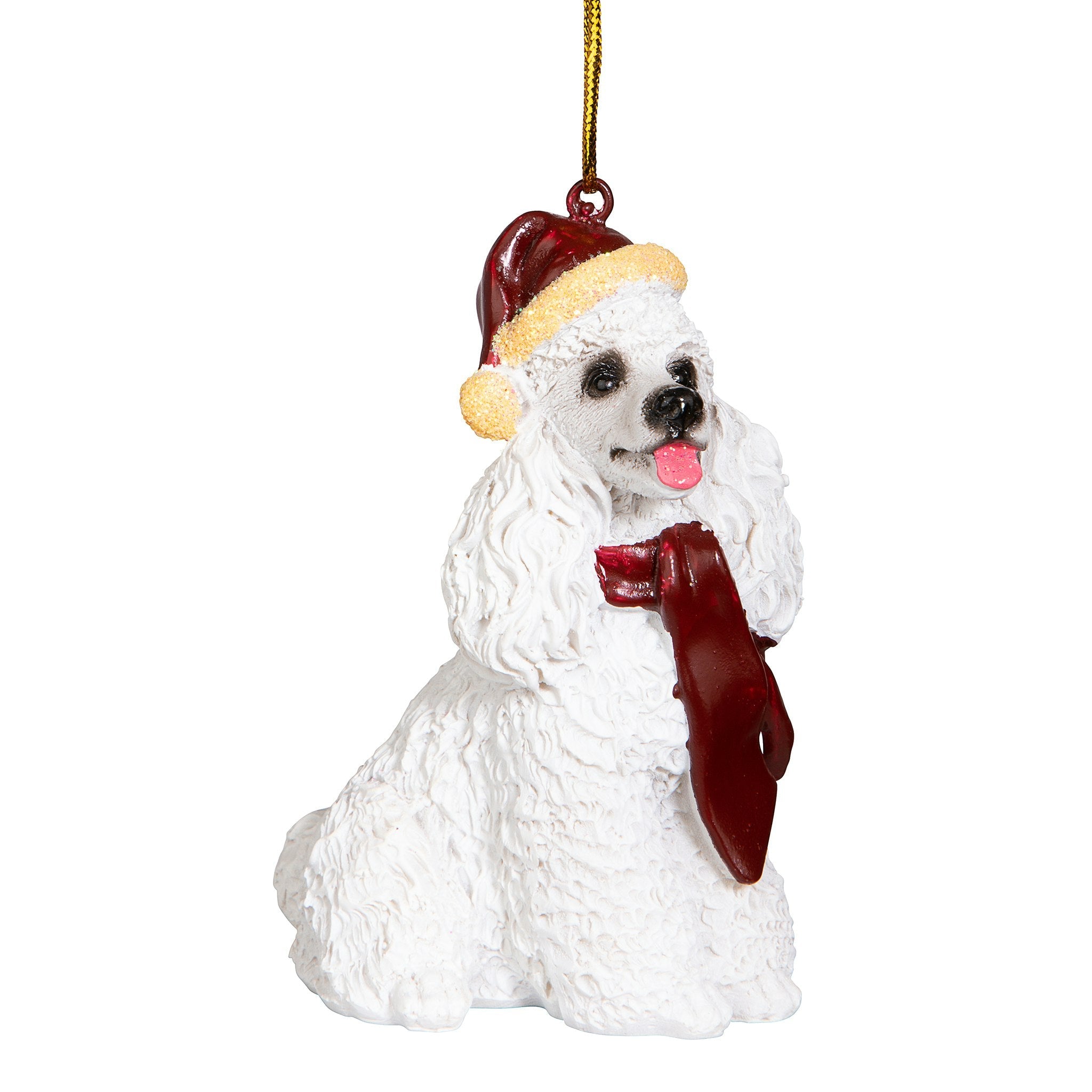 White Poodle Holiday Dog Ornament Sculpture