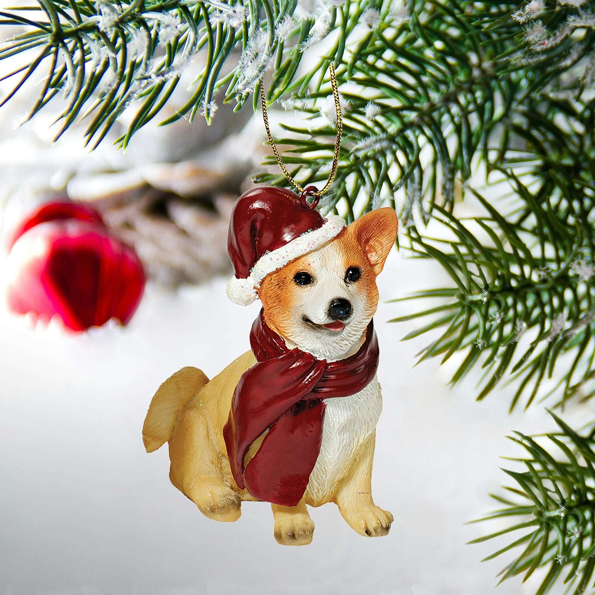 Welsh Corgi Holiday Dog Ornament Sculpture