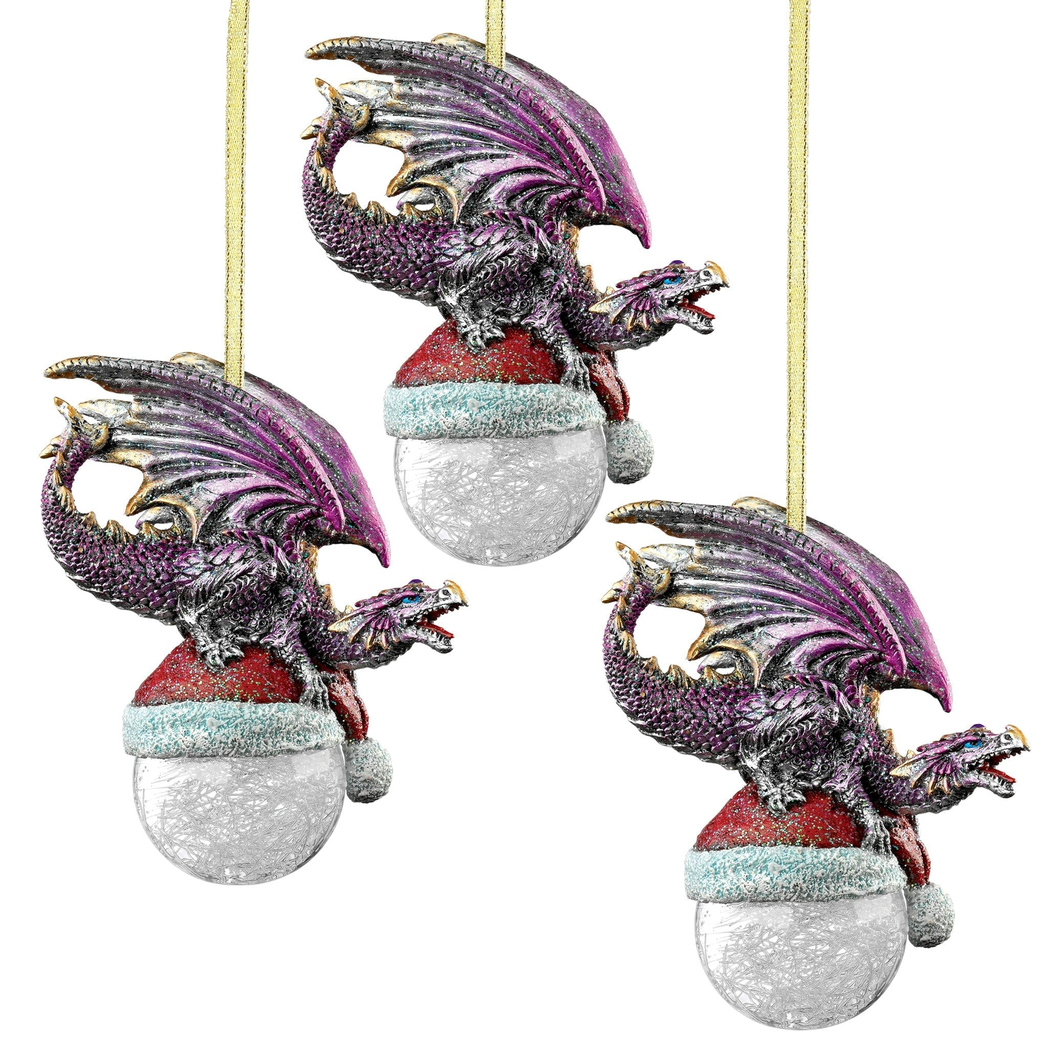 North Pole Dragon Holiday Ornament: Set of Three