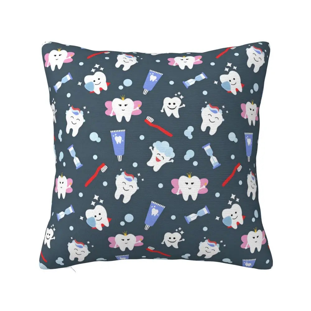 Custom Kawaii Tooth Fairy Pattern Teeth Pillow Case Care Dental Health Chair Cushion Cover Square Pillowcase