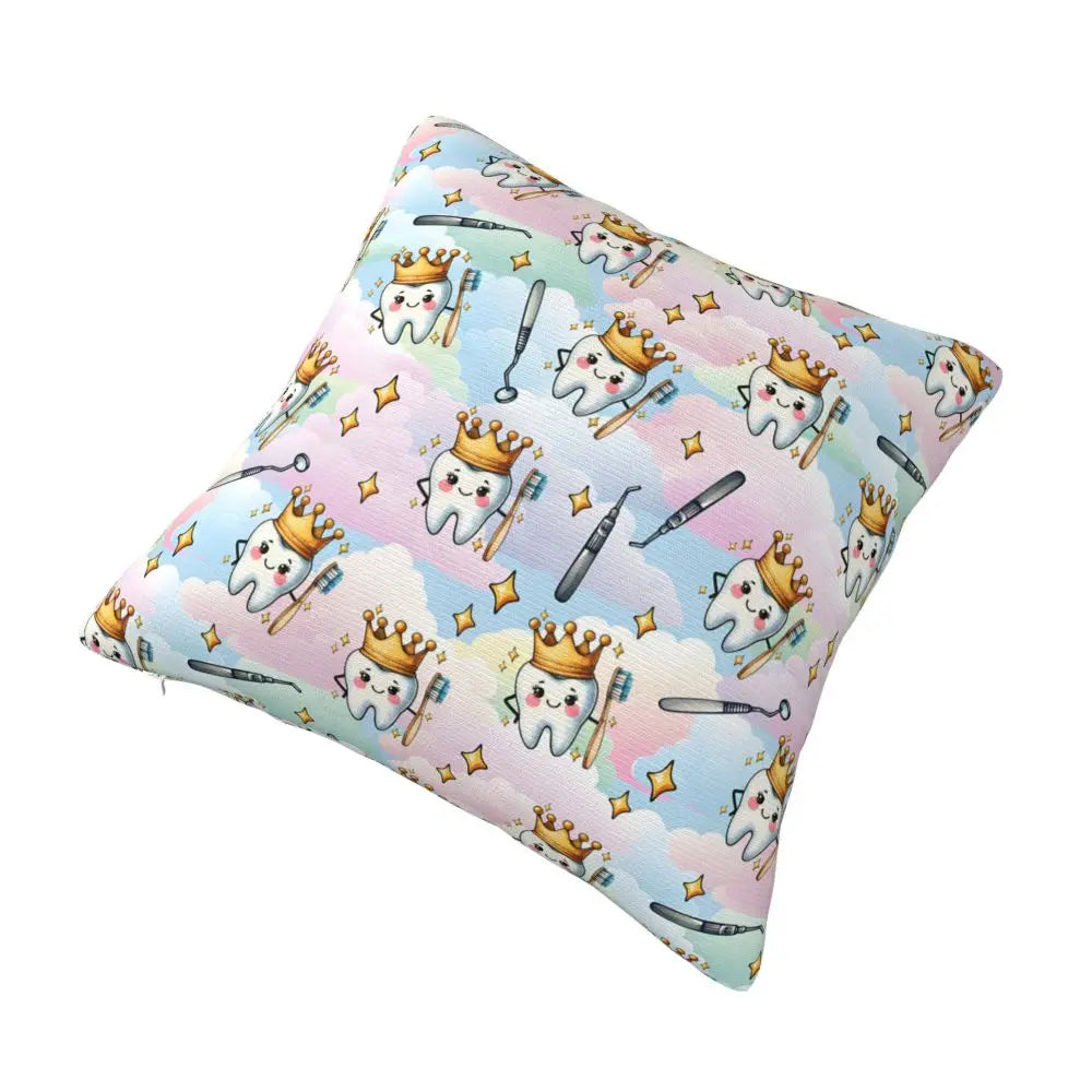 Custom Kawaii Tooth Fairy Pattern Teeth Pillow Case Care Dental Health Chair Cushion Cover Square Pillowcase