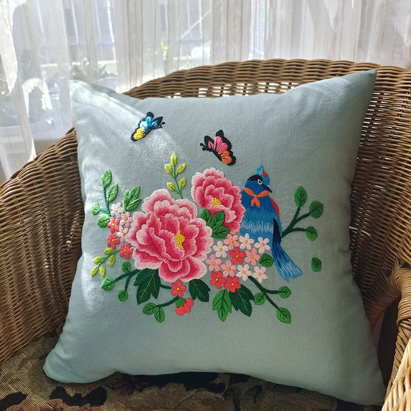 Unfinished DIY Embroidery Kit Pillow Cushion Case Flower Cross Stitch Set Needlework Handmade Sewing Art Craft Gift Home Decor