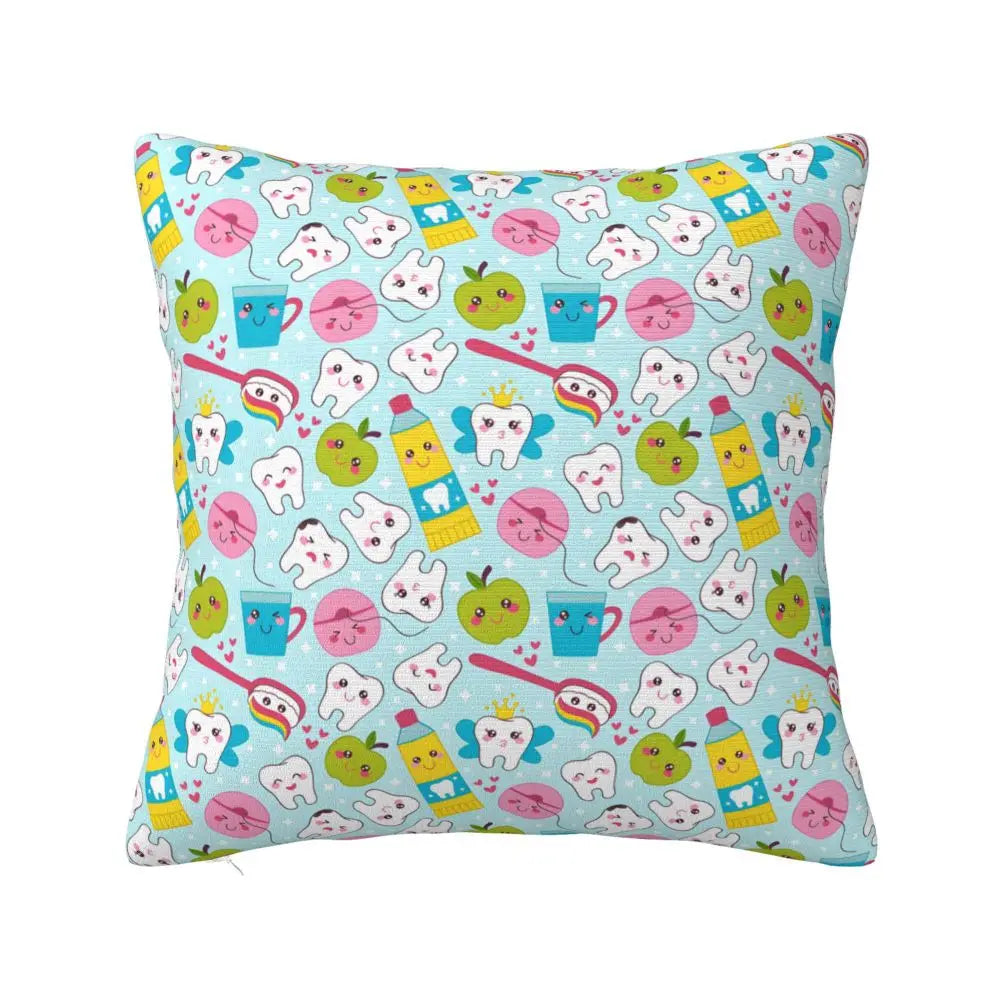 Custom Kawaii Tooth Fairy Pattern Teeth Pillow Case Care Dental Health Chair Cushion Cover Square Pillowcase