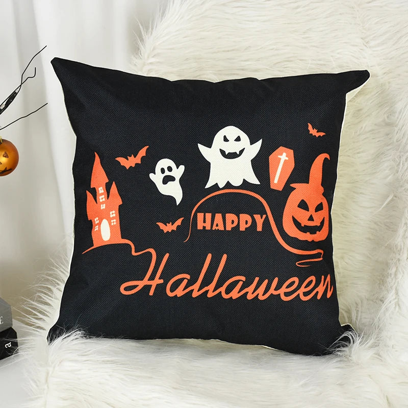 Halloween Ghost & Pumpkin Cushion Cover