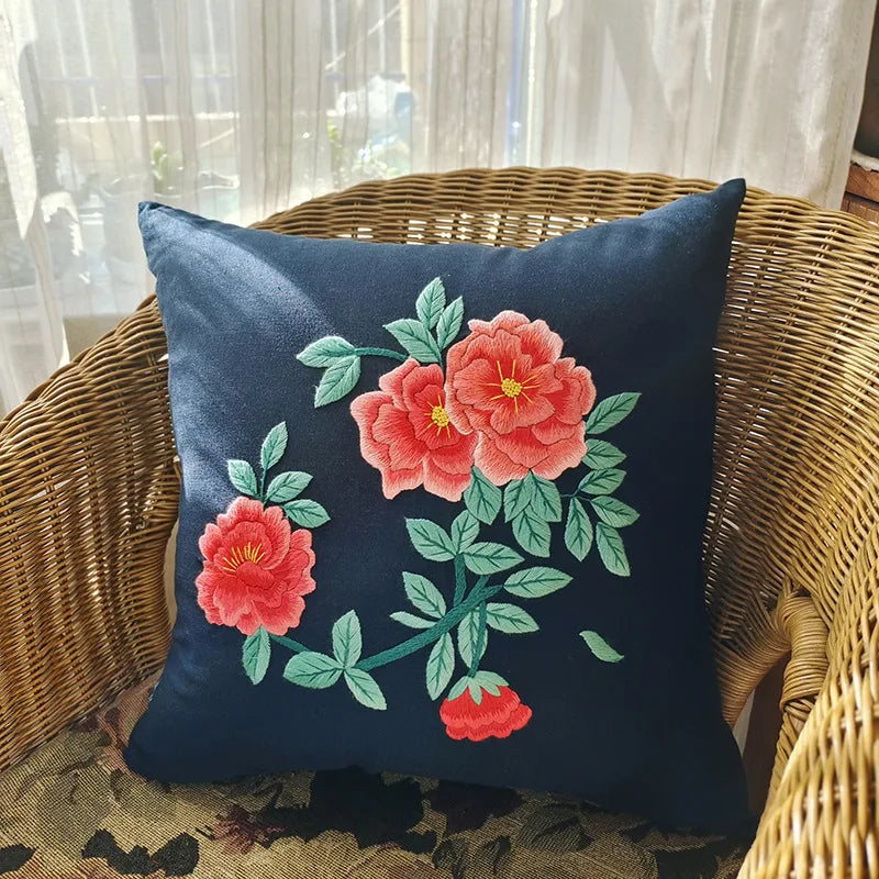 Unfinished DIY Embroidery Kit Pillow Cushion Case Flower Cross Stitch Set Needlework Handmade Sewing Art Craft Gift Home Decor