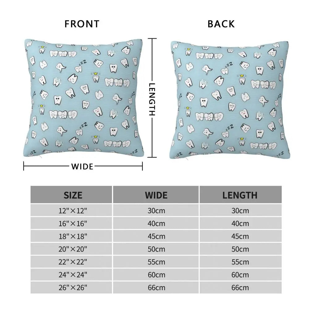 Custom Kawaii Tooth Fairy Pattern Teeth Pillow Case Care Dental Health Chair Cushion Cover Square Pillowcase