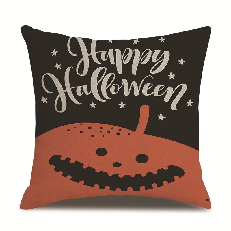 Linen Halloween Cat & Witch Pillow Cover