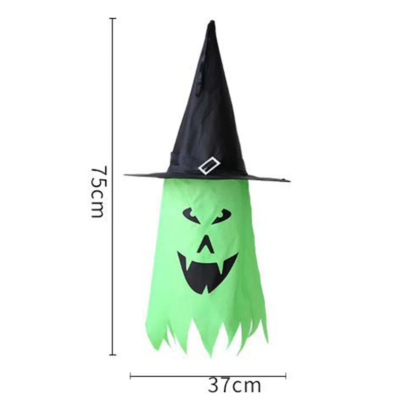 LED Halloween Decoration Flashing Light Gypsophila Ghost Festival Dress Up Glowing Wizard Ghost Hat Lamp Decor Hanging Lantern