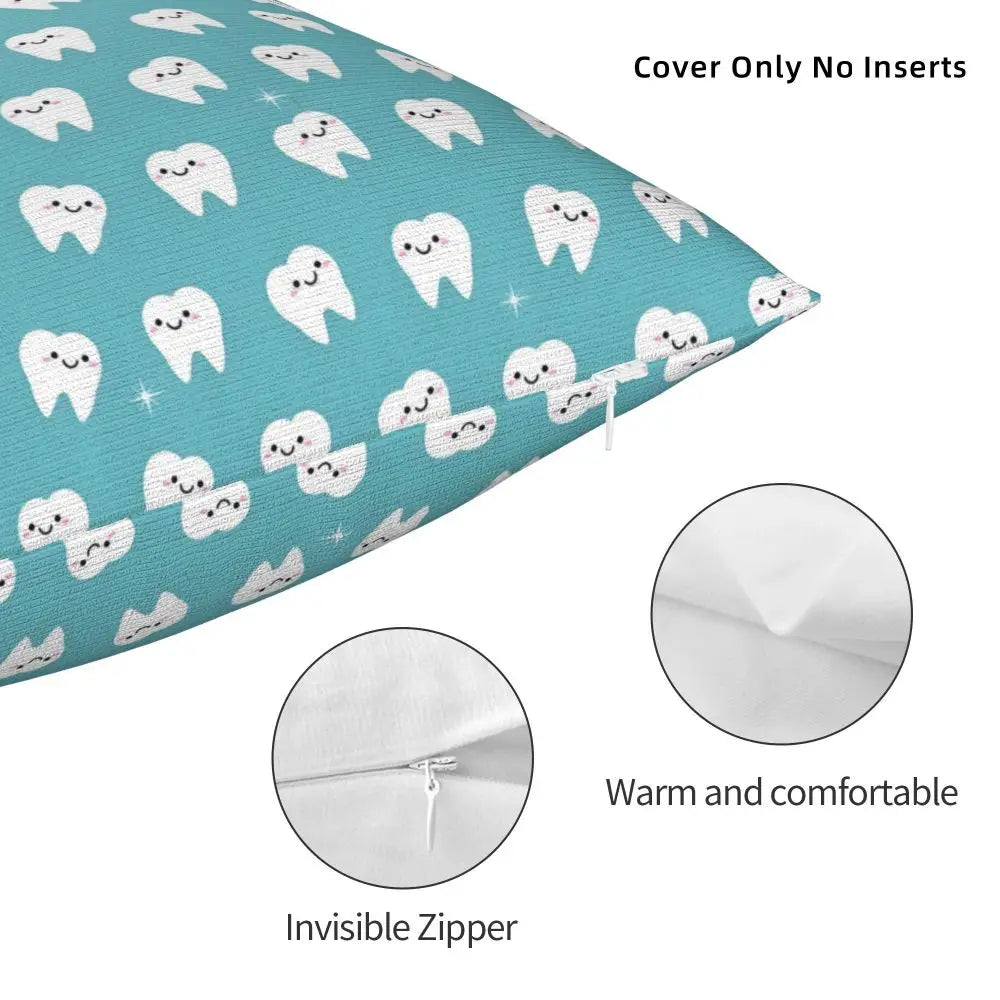 Custom Kawaii Tooth Fairy Pattern Teeth Pillow Case Care Dental Health Chair Cushion Cover Square Pillowcase