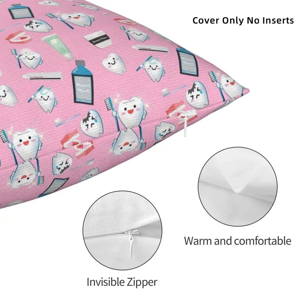 Custom Kawaii Tooth Fairy Pattern Teeth Pillow Case Care Dental Health Chair Cushion Cover Square Pillowcase