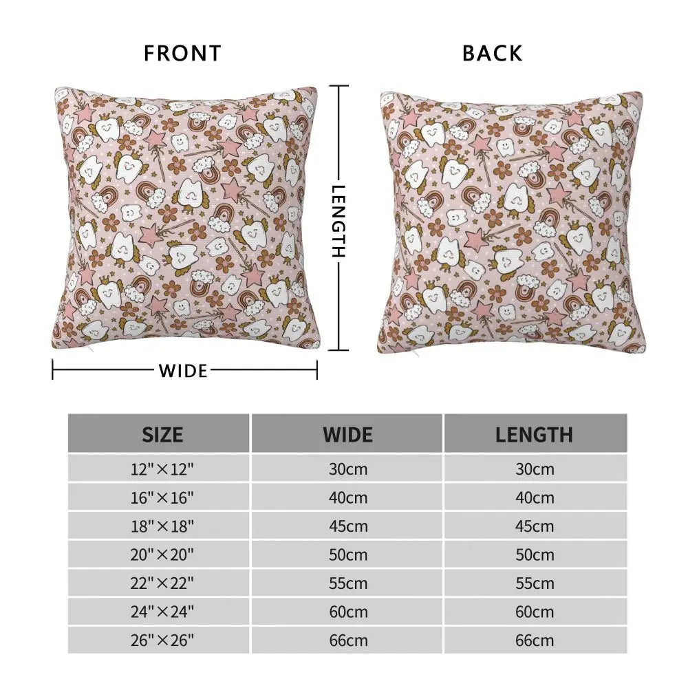 Custom Kawaii Tooth Fairy Pattern Teeth Pillow Case Care Dental Health Chair Cushion Cover Square Pillowcase