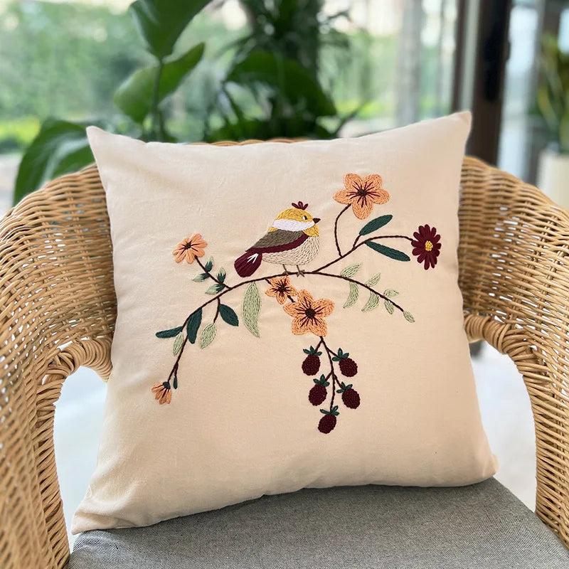 Unfinished DIY Embroidery Kit Pillow Cushion Case Flower Cross Stitch Set Needlework Handmade Sewing Art Craft Gift Home Decor