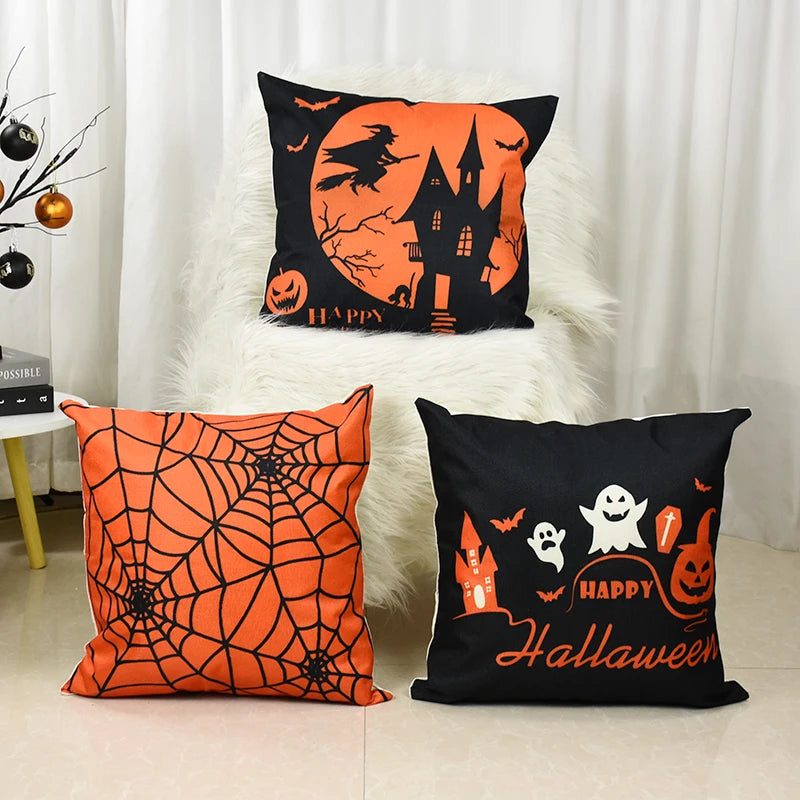 Halloween Ghost & Pumpkin Cushion Cover