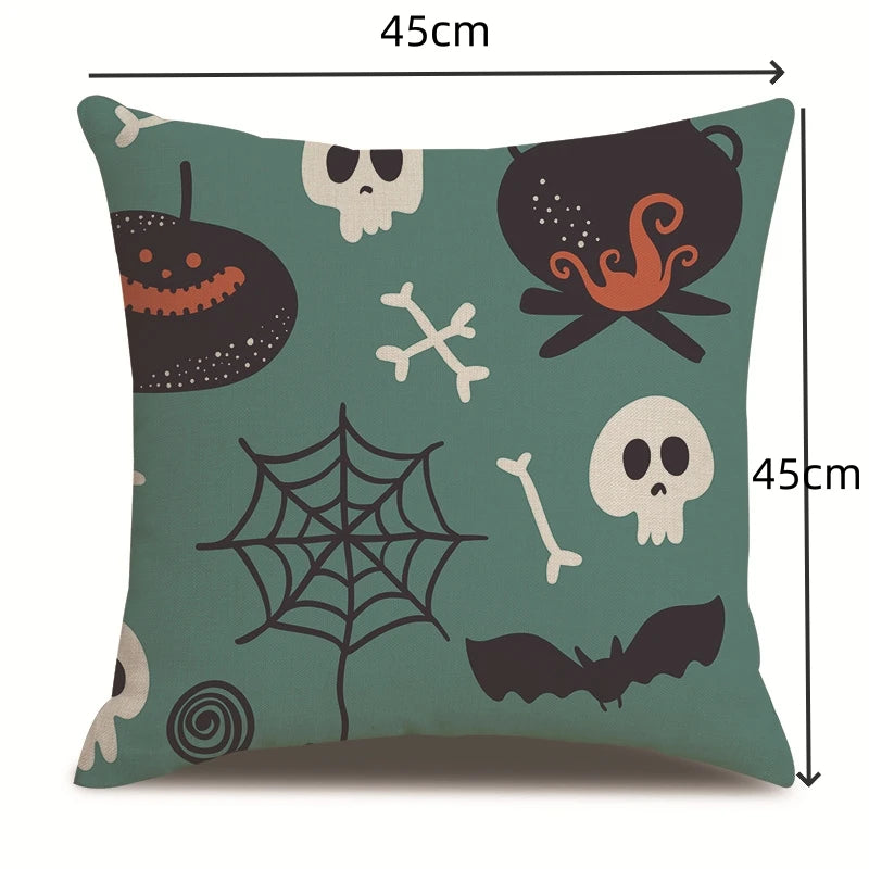 Linen Halloween Cat & Witch Pillow Cover