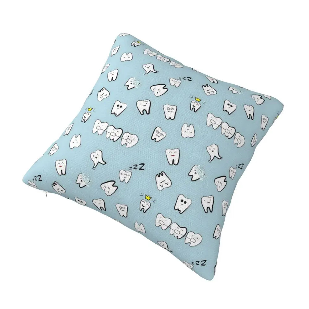 Custom Kawaii Tooth Fairy Pattern Teeth Pillow Case Care Dental Health Chair Cushion Cover Square Pillowcase