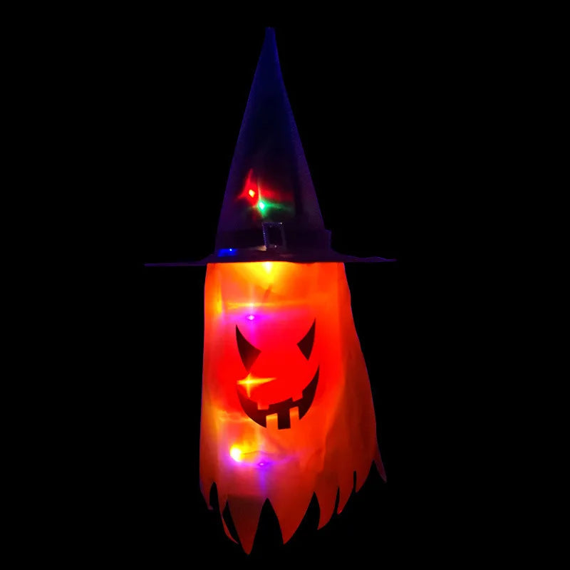 LED Halloween Decoration Flashing Light Gypsophila Ghost Festival Dress Up Glowing Wizard Ghost Hat Lamp Decor Hanging Lantern