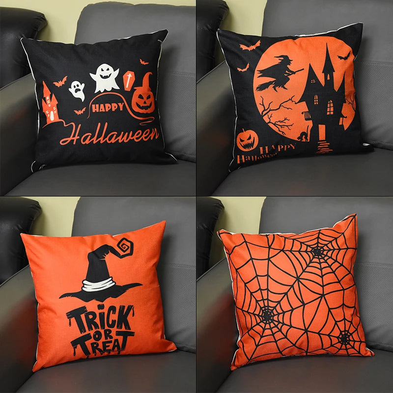 Halloween Ghost & Pumpkin Cushion Cover