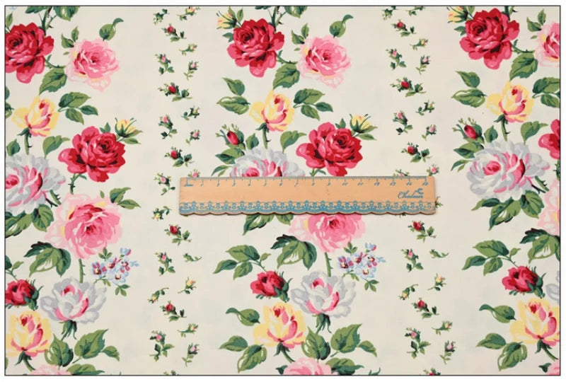 Rose Flower Print Fabric, 100% Cotton, Handmade DIY Bag, Pillow, Back Cushion, Sewing Tissue, CR-1939