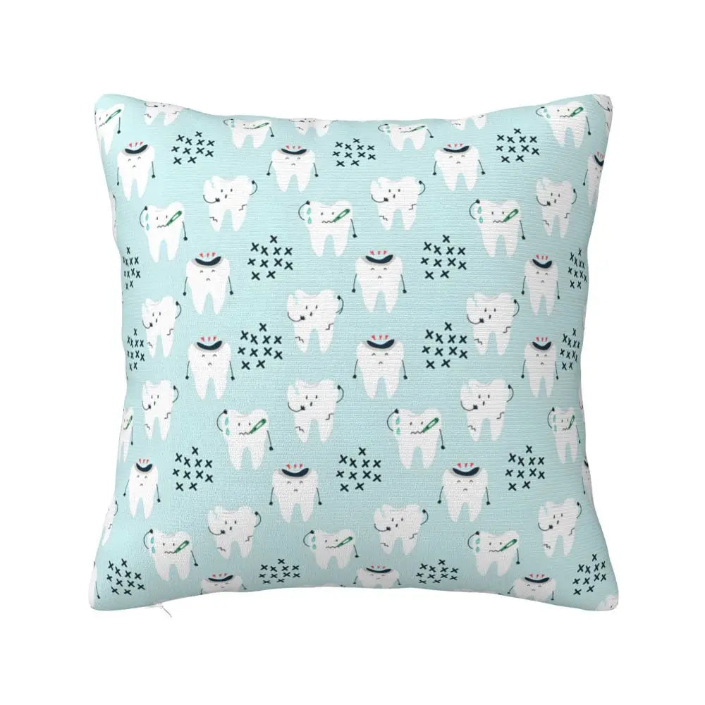 Custom Kawaii Tooth Fairy Pattern Teeth Pillow Case Care Dental Health Chair Cushion Cover Square Pillowcase