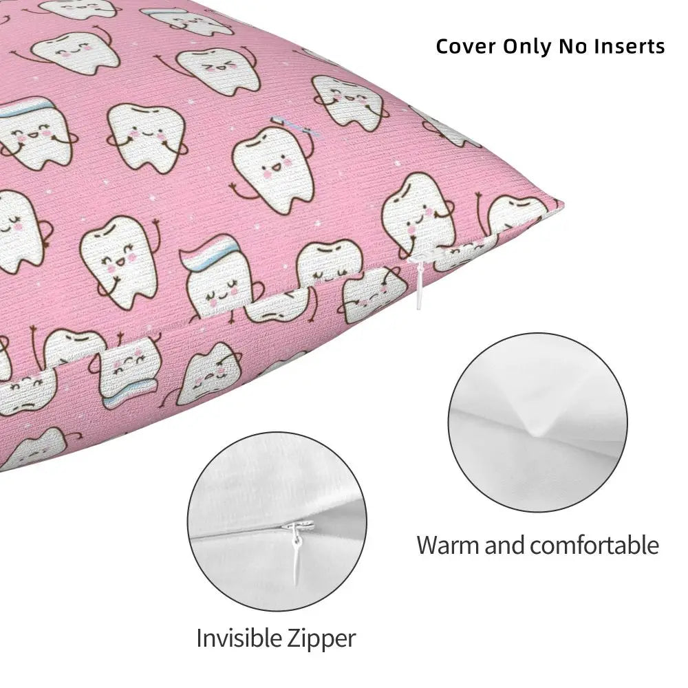 Custom Kawaii Tooth Fairy Pattern Teeth Pillow Case Care Dental Health Chair Cushion Cover Square Pillowcase