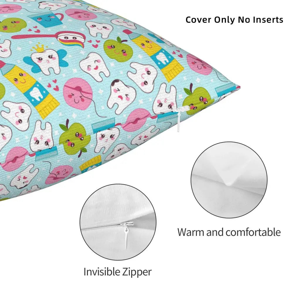 Custom Kawaii Tooth Fairy Pattern Teeth Pillow Case Care Dental Health Chair Cushion Cover Square Pillowcase