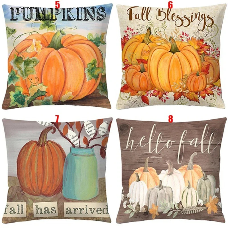 Halloween Pumpkin Linen Cushion Cover