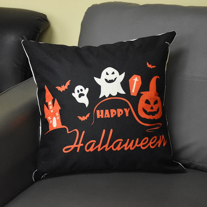 Halloween Ghost & Pumpkin Cushion Cover