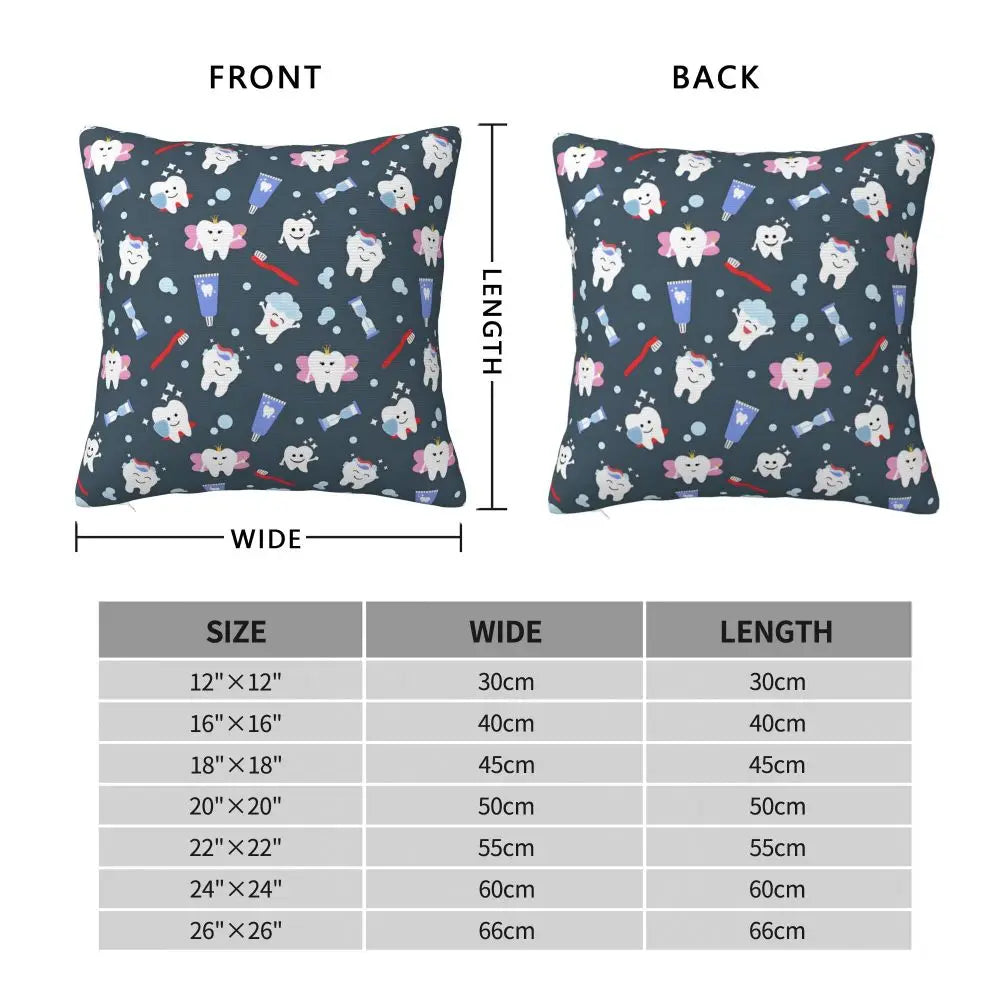 Custom Kawaii Tooth Fairy Pattern Teeth Pillow Case Care Dental Health Chair Cushion Cover Square Pillowcase