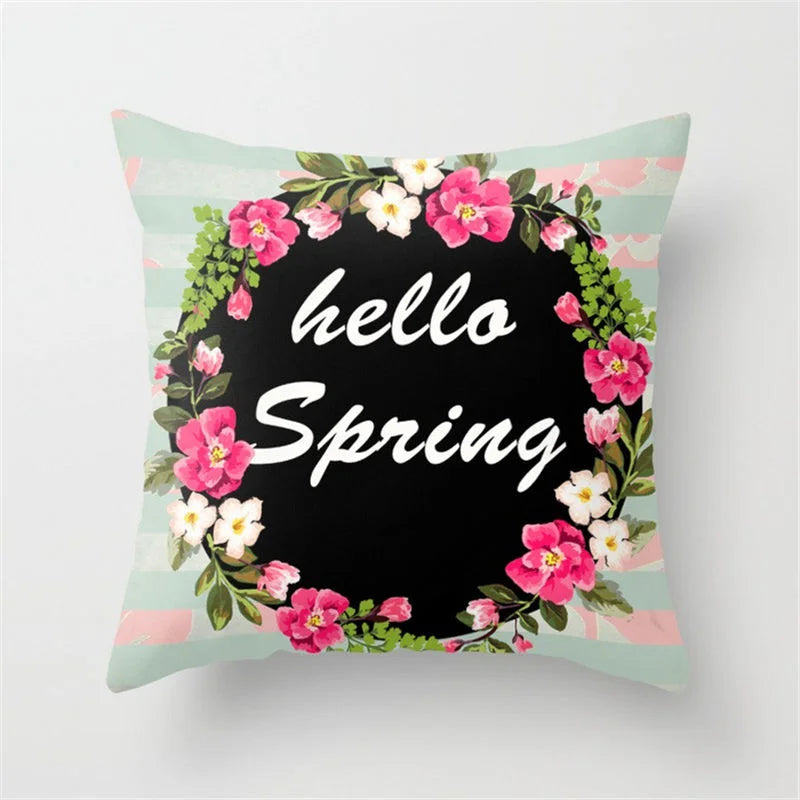 Flower Letter Printed Cushion Cover