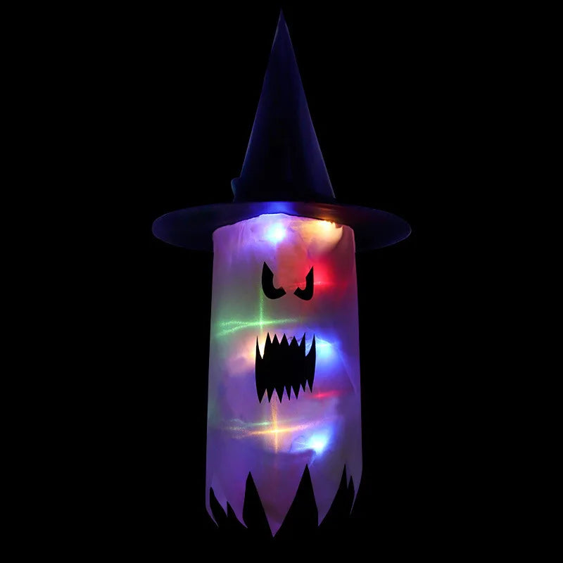 LED Halloween Decoration Flashing Light Gypsophila Ghost Festival Dress Up Glowing Wizard Ghost Hat Lamp Decor Hanging Lantern