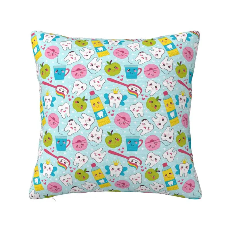 Custom Kawaii Tooth Fairy Pattern Teeth Pillow Case Care Dental Health Chair Cushion Cover Square Pillowcase