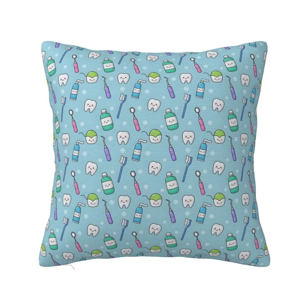 Custom Kawaii Tooth Fairy Pattern Teeth Pillow Case Care Dental Health Chair Cushion Cover Square Pillowcase