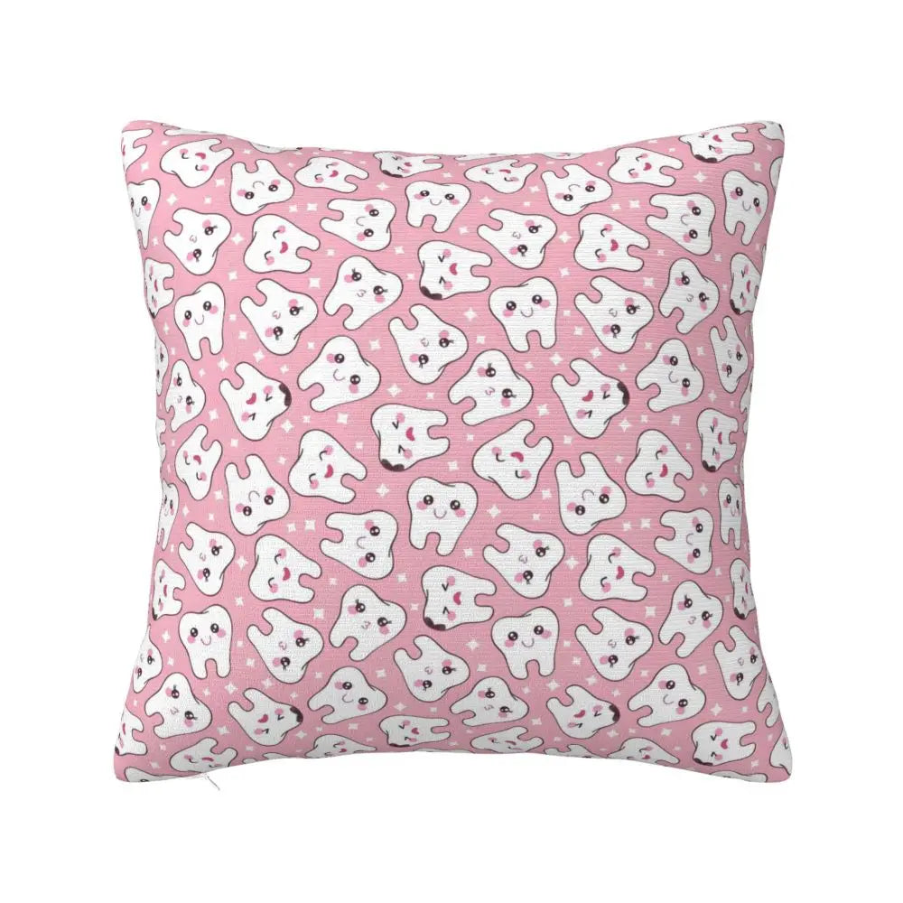 Custom Kawaii Tooth Fairy Pattern Teeth Pillow Case Care Dental Health Chair Cushion Cover Square Pillowcase