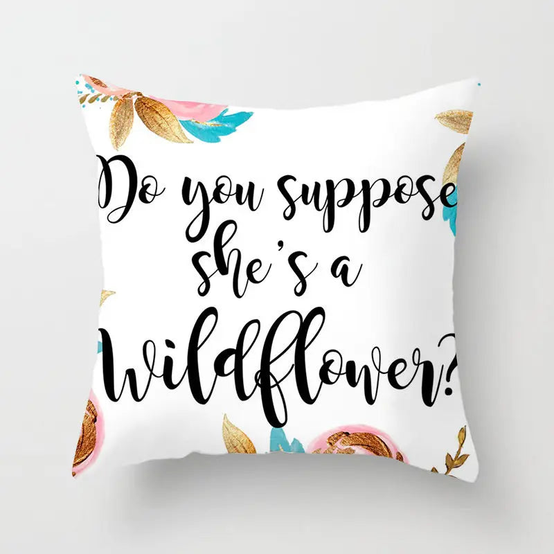 Flower Letter Printed Cushion Cover