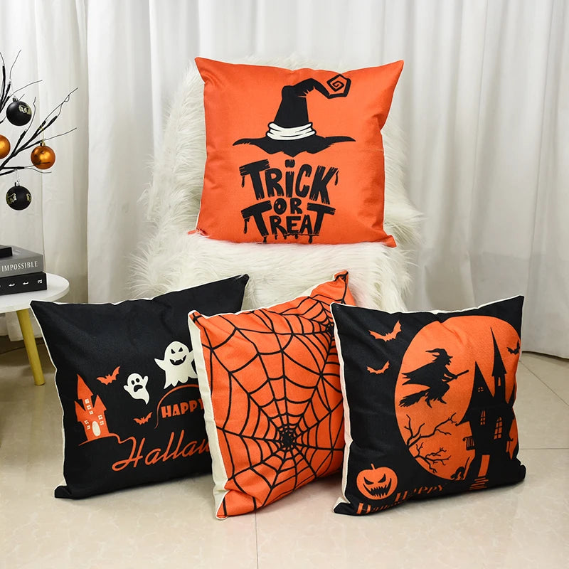 Halloween Ghost & Pumpkin Cushion Cover