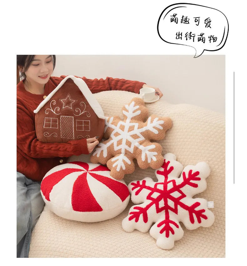 New Christmas Pillow Plush Plush Toys Christmas Snowhouse Candy Cushion Creative Snowflakes Flower Wreath Decoration Gift