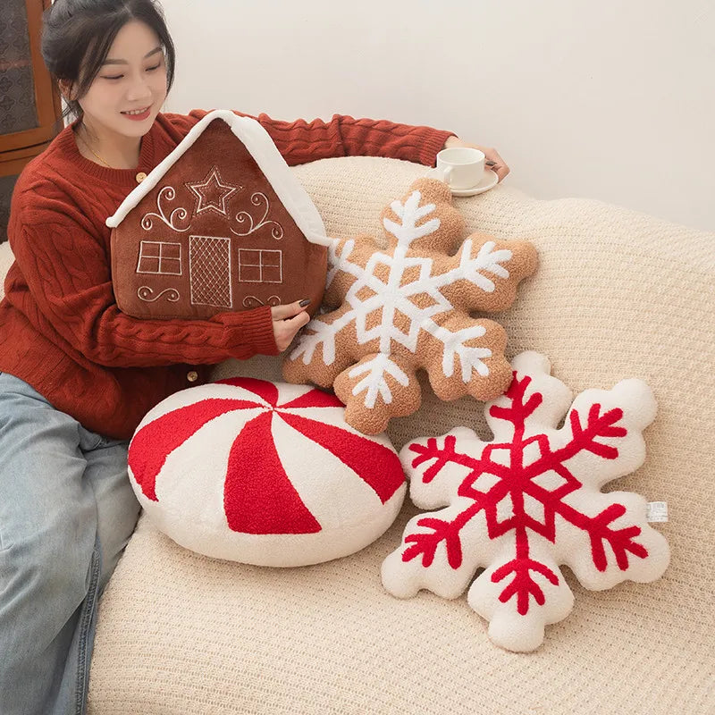 New Christmas Pillow Plush Plush Toys Christmas Snowhouse Candy Cushion Creative Snowflakes Flower Wreath Decoration Gift