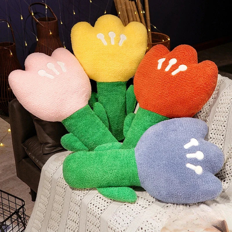 Stuffed Plants Plush Little Red Flower Pillow Sleeping Bed Cushion Doll Plush Toy Cute Tulip Flower Doll Brithday Gift for Kid