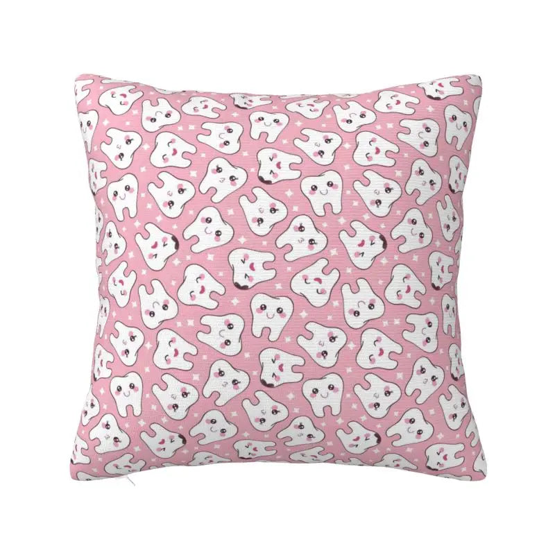 Custom Kawaii Tooth Fairy Pattern Teeth Pillow Case Care Dental Health Chair Cushion Cover Square Pillowcase