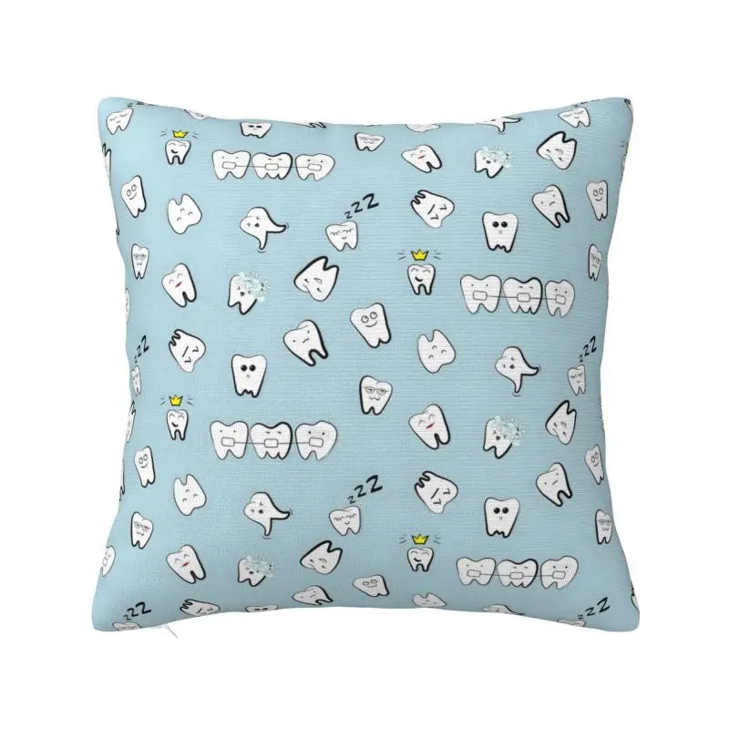 Custom Kawaii Tooth Fairy Pattern Teeth Pillow Case Care Dental Health Chair Cushion Cover Square Pillowcase