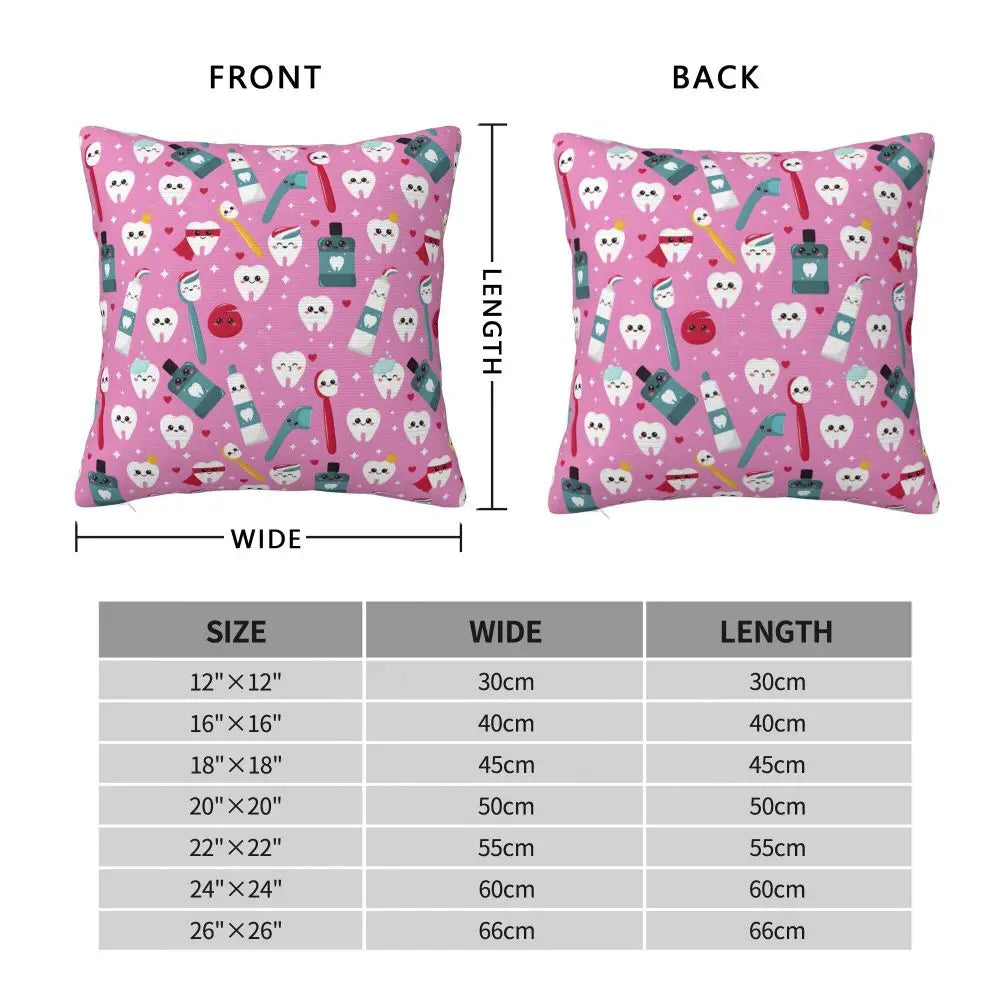 Custom Kawaii Tooth Fairy Pattern Teeth Pillow Case Care Dental Health Chair Cushion Cover Square Pillowcase